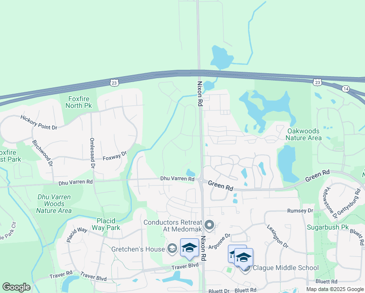 map of restaurants, bars, coffee shops, grocery stores, and more near 3254 Millbury Lane in Ann Arbor