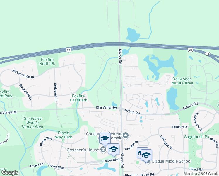 map of restaurants, bars, coffee shops, grocery stores, and more near 3254 Millbury Lane in Ann Arbor