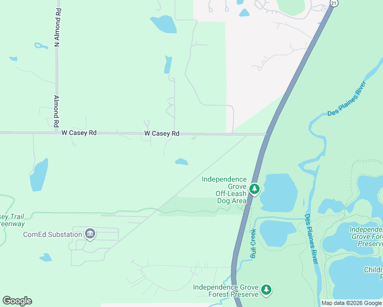 map of restaurants, bars, coffee shops, grocery stores, and more near 17165 West Casey Road in Libertyville