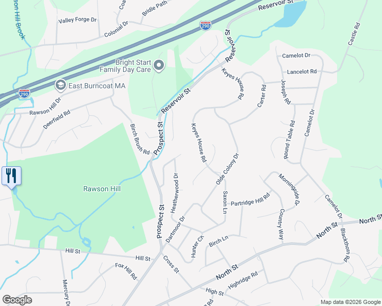 map of restaurants, bars, coffee shops, grocery stores, and more near 24 Cranbrook Road in Shrewsbury