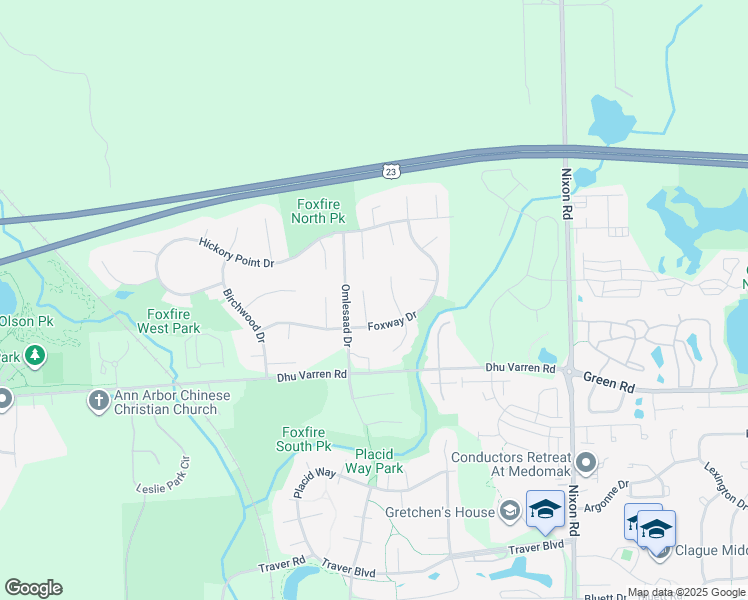 map of restaurants, bars, coffee shops, grocery stores, and more near 3114 Fairhaven Court in Ann Arbor