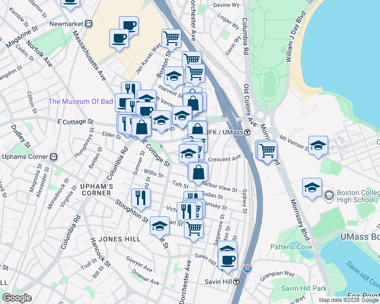 map of restaurants, bars, coffee shops, grocery stores, and more near in Boston