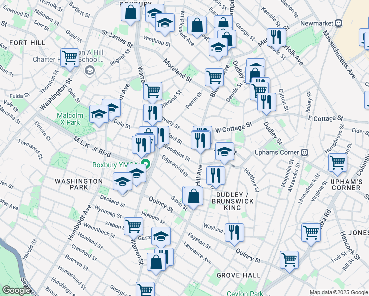 map of restaurants, bars, coffee shops, grocery stores, and more near 56A Clifford Street in Boston