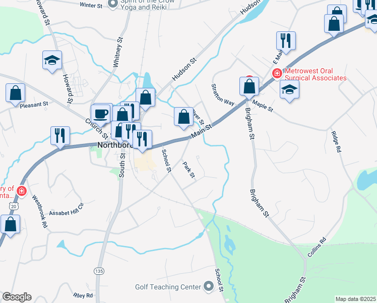 map of restaurants, bars, coffee shops, grocery stores, and more near 9 Summer Street in Northborough