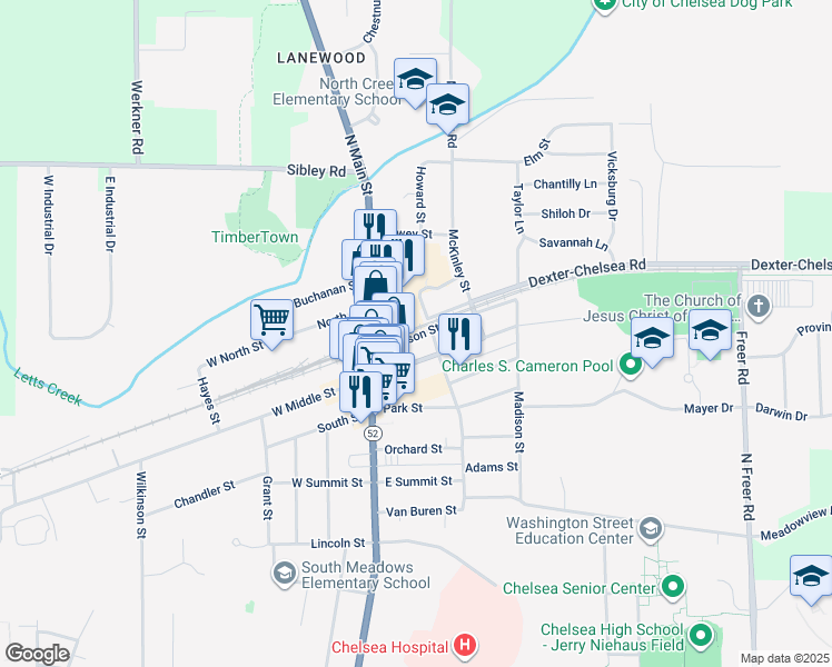 map of restaurants, bars, coffee shops, grocery stores, and more near 300 North Main Street in Chelsea