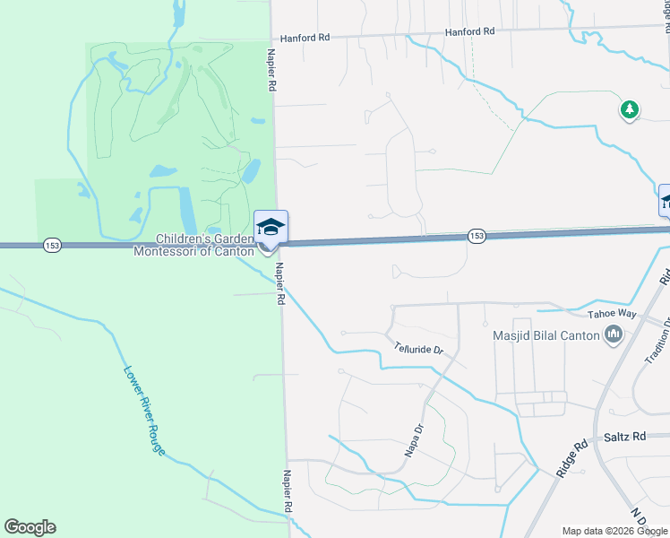 map of restaurants, bars, coffee shops, grocery stores, and more near 49719-51399 Highway 153 in Ypsilanti