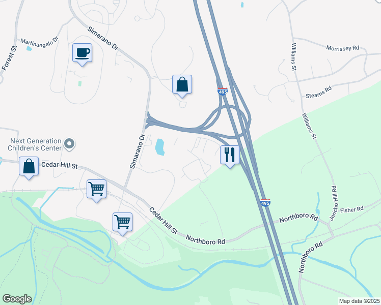 map of restaurants, bars, coffee shops, grocery stores, and more near Saint Ives Way in Marlborough