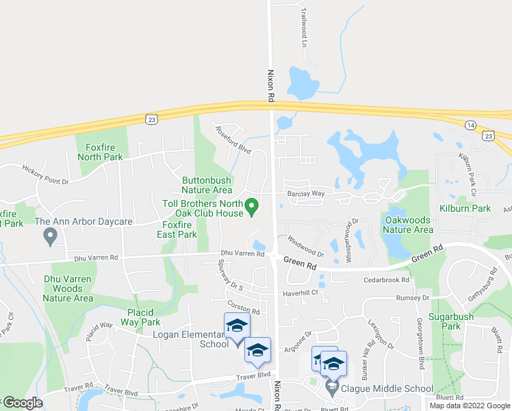 map of restaurants, bars, coffee shops, grocery stores, and more near 3254 Millbury Lane in Ann Arbor