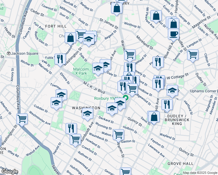 map of restaurants, bars, coffee shops, grocery stores, and more near 35/49 Charlame Street in Boston