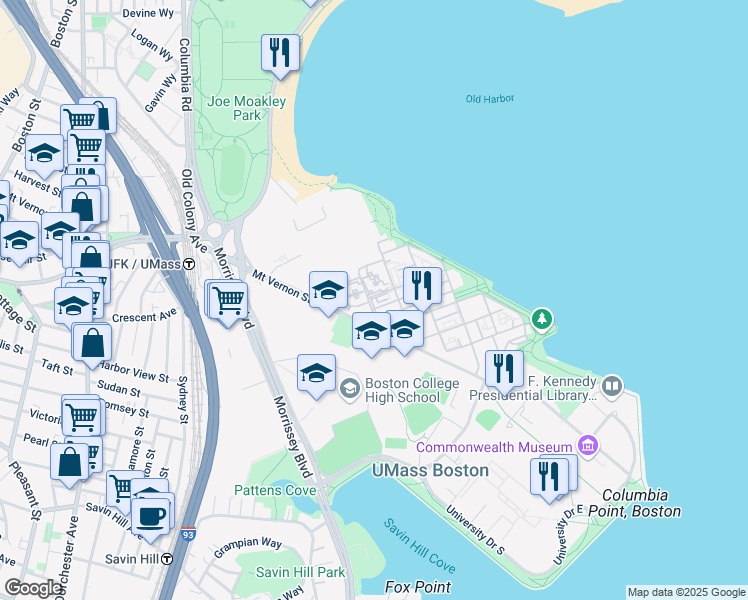map of restaurants, bars, coffee shops, grocery stores, and more near 56 Peninsula Place in Boston