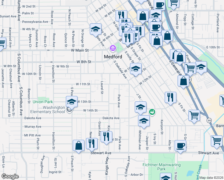 map of restaurants, bars, coffee shops, grocery stores, and more near 315 King Street in Medford