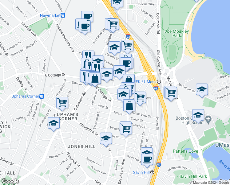 map of restaurants, bars, coffee shops, grocery stores, and more near 27 Edison Green in Boston