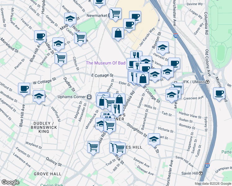 map of restaurants, bars, coffee shops, grocery stores, and more near 12 Gene Street in Boston