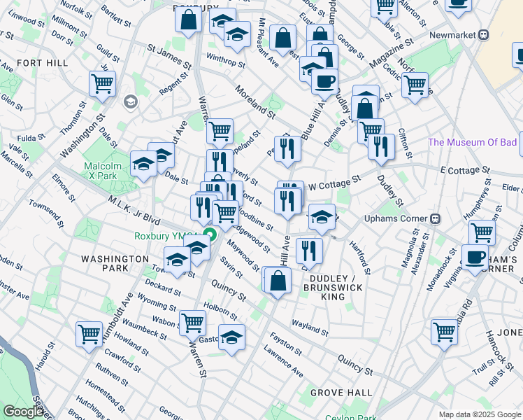 map of restaurants, bars, coffee shops, grocery stores, and more near 56A Clifford Street in Boston
