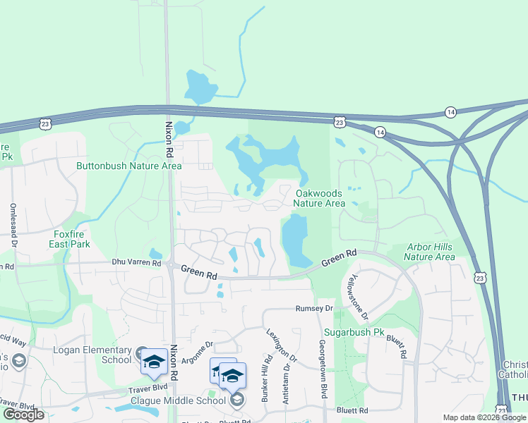 map of restaurants, bars, coffee shops, grocery stores, and more near 3032 Barclay Way in Ann Arbor