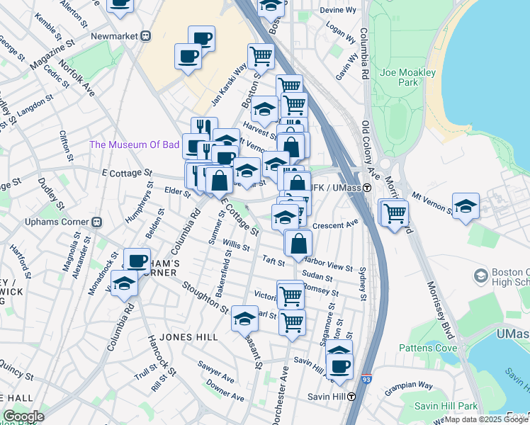 map of restaurants, bars, coffee shops, grocery stores, and more near 27 Edison Green in Boston