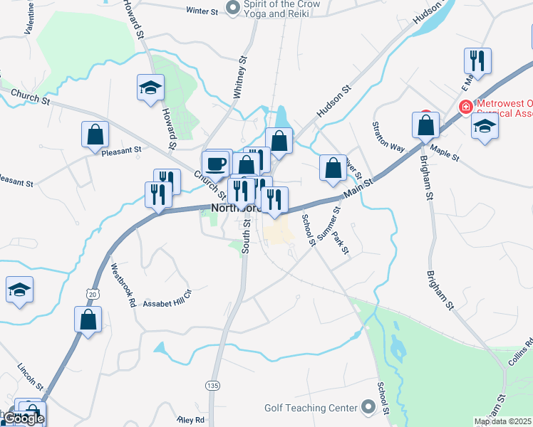 map of restaurants, bars, coffee shops, grocery stores, and more near in Northborough