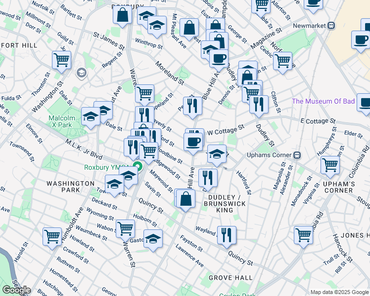 map of restaurants, bars, coffee shops, grocery stores, and more near 56A Clifford Street in Boston