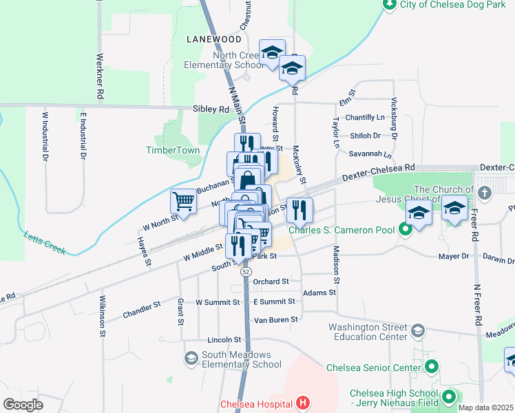 map of restaurants, bars, coffee shops, grocery stores, and more near 300 North Main Street in Chelsea