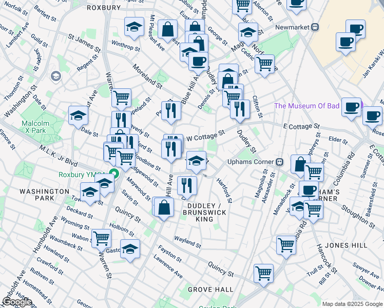 map of restaurants, bars, coffee shops, grocery stores, and more near 36 Julian Street in Dorchester