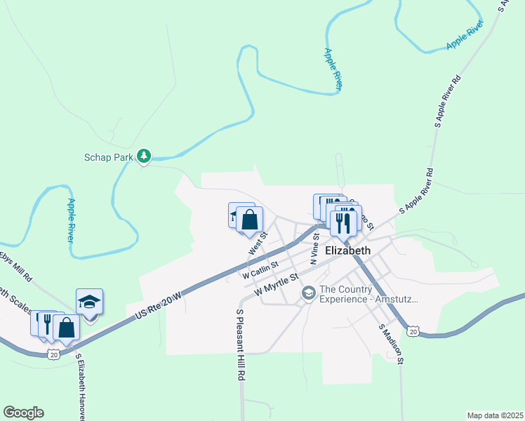map of restaurants, bars, coffee shops, grocery stores, and more near 217 West Main Street in Elizabeth