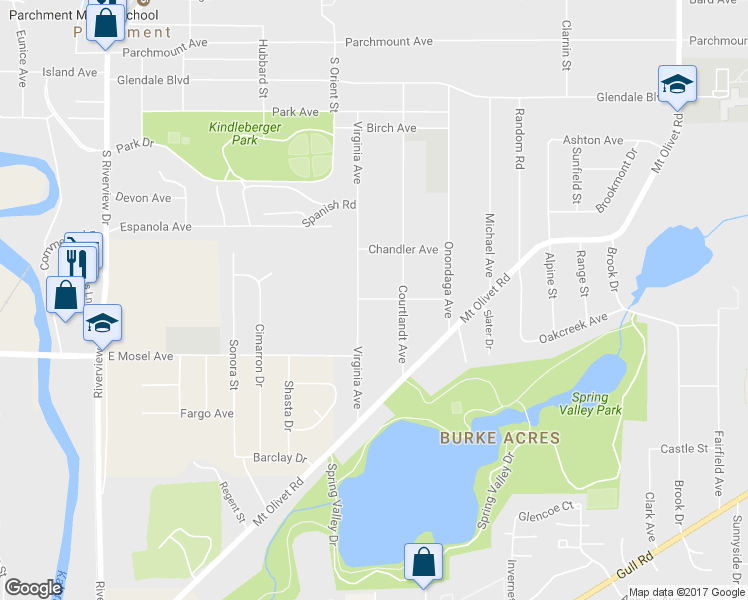map of restaurants, bars, coffee shops, grocery stores, and more near 1720 Troy Avenue in Kalamazoo