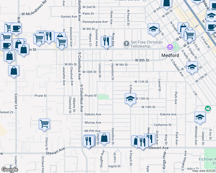 map of restaurants, bars, coffee shops, grocery stores, and more near 413 Union Avenue in Medford