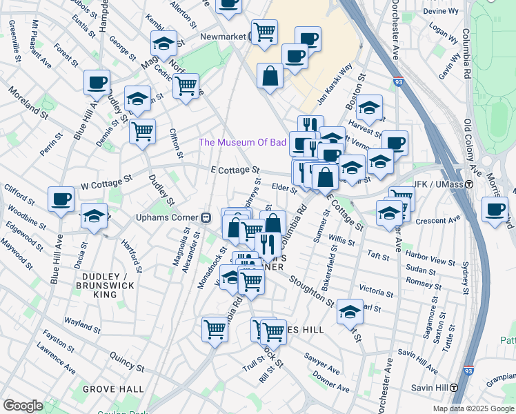 map of restaurants, bars, coffee shops, grocery stores, and more near 12 Gene Street in Boston