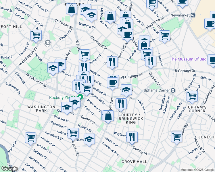 map of restaurants, bars, coffee shops, grocery stores, and more near 56A Clifford Street in Boston