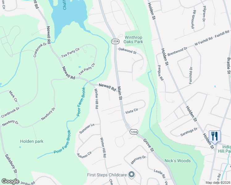 map of restaurants, bars, coffee shops, grocery stores, and more near 122 Main Street in Holden