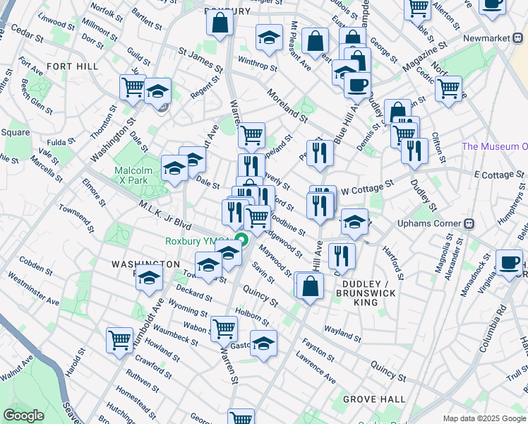 map of restaurants, bars, coffee shops, grocery stores, and more near 328 Warren Street in Boston