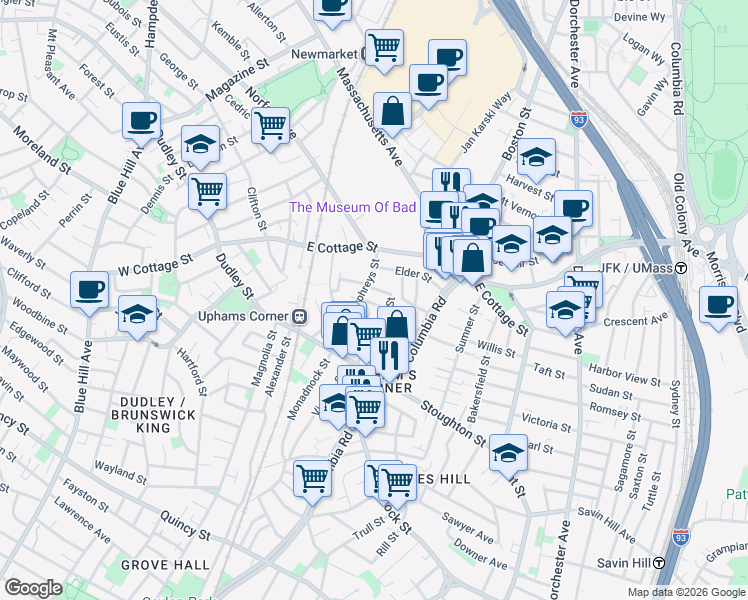map of restaurants, bars, coffee shops, grocery stores, and more near 12 Gene Street in Boston