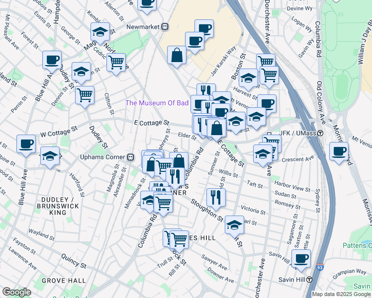 map of restaurants, bars, coffee shops, grocery stores, and more near 19 Eastman Street in Boston