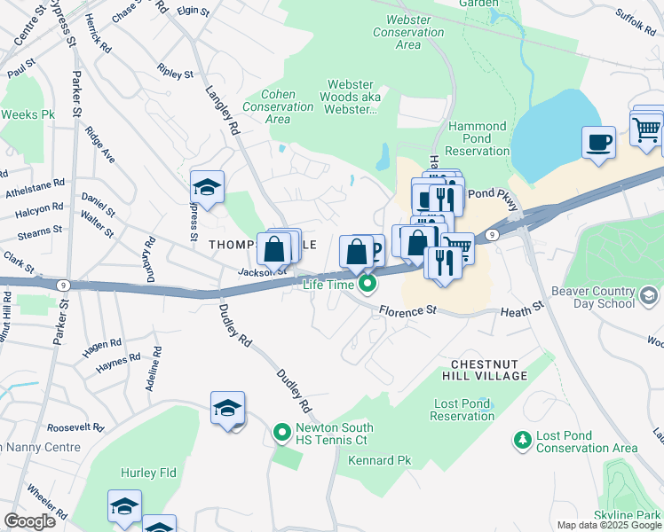 map of restaurants, bars, coffee shops, grocery stores, and more near in Newton