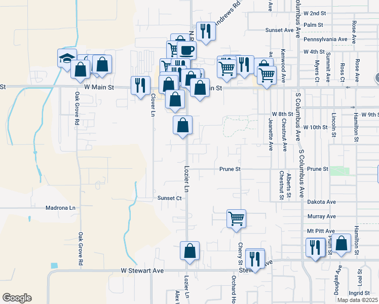 map of restaurants, bars, coffee shops, grocery stores, and more near 315 Lozier Lane in Medford