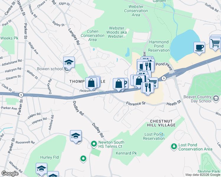 map of restaurants, bars, coffee shops, grocery stores, and more near in Newton