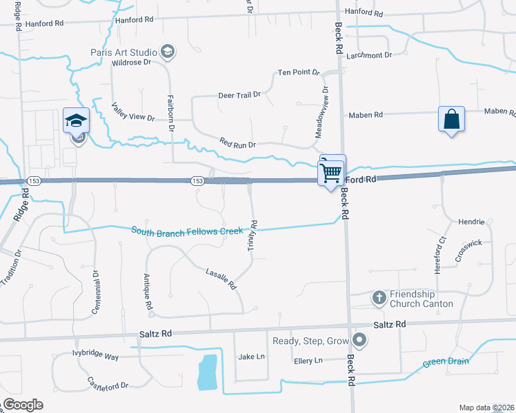 map of restaurants, bars, coffee shops, grocery stores, and more near 1925 Trinity Road in Canton