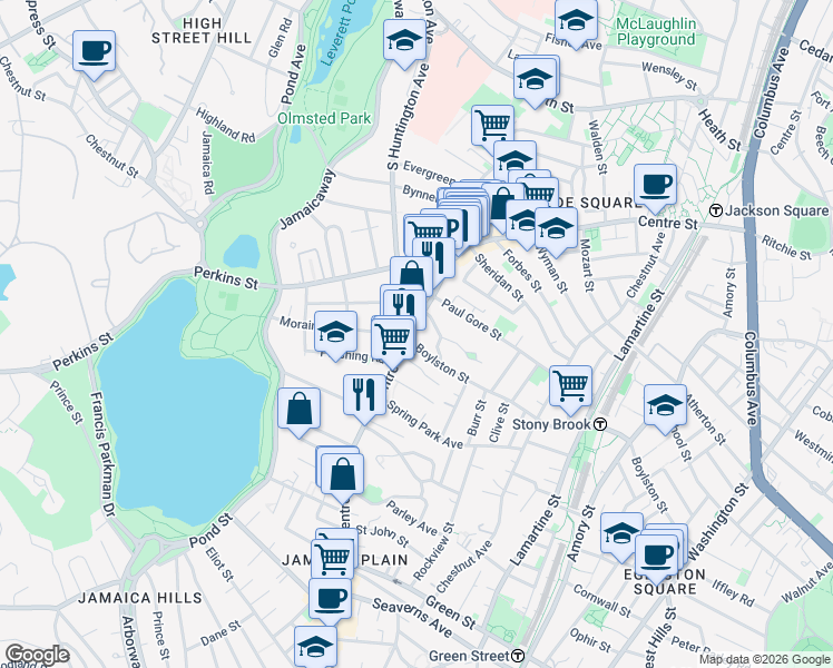 map of restaurants, bars, coffee shops, grocery stores, and more near 463 Centre Street in Boston