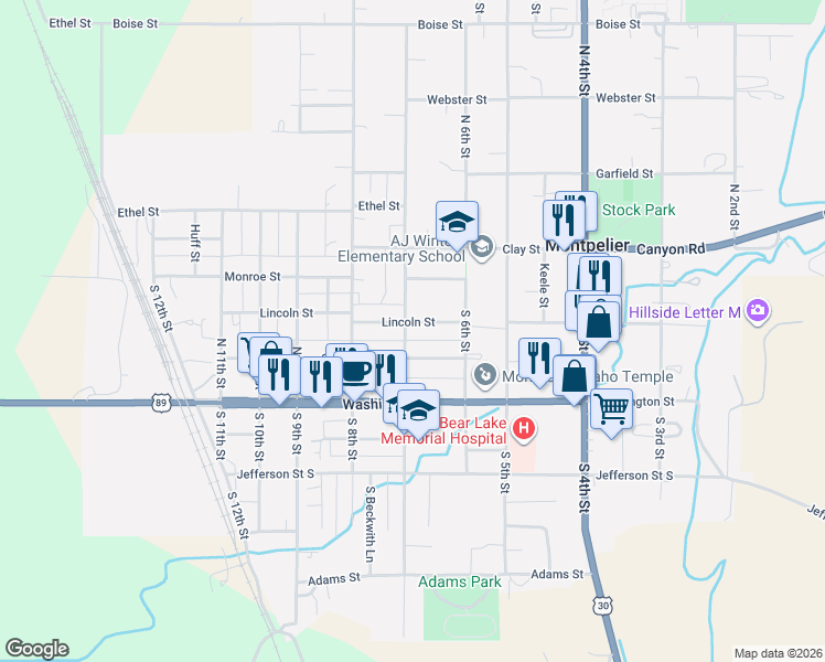 map of restaurants, bars, coffee shops, grocery stores, and more near 184 North 7th Street in Montpelier