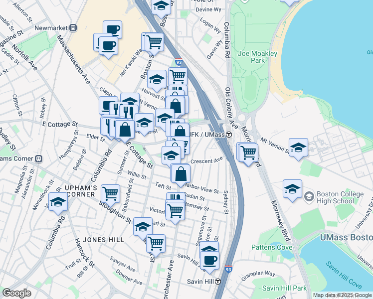 map of restaurants, bars, coffee shops, grocery stores, and more near 923 Dorchester Avenue in Boston