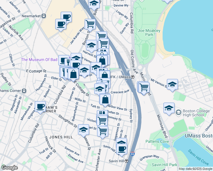 map of restaurants, bars, coffee shops, grocery stores, and more near 923 Dorchester Avenue in Boston