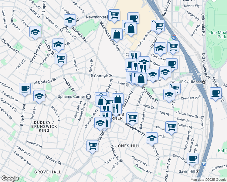map of restaurants, bars, coffee shops, grocery stores, and more near 12 Gene Street in Boston