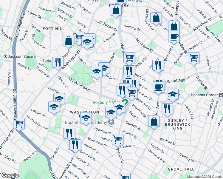 map of restaurants, bars, coffee shops, grocery stores, and more near 35/49 Charlame Street in Boston