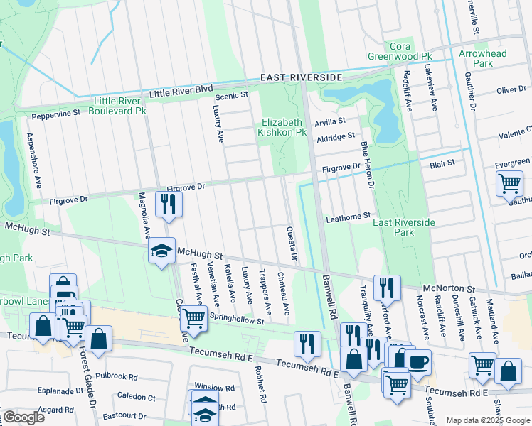 map of restaurants, bars, coffee shops, grocery stores, and more near 1923 Chateau Avenue in Windsor