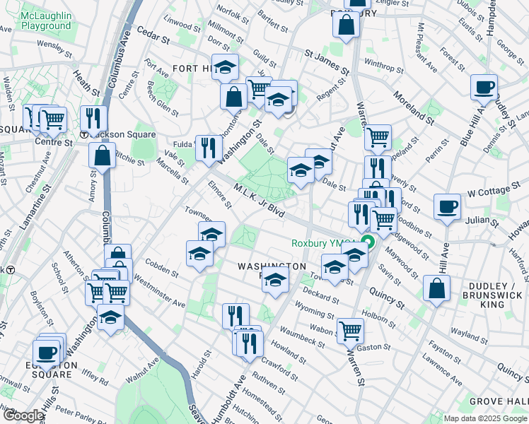 map of restaurants, bars, coffee shops, grocery stores, and more near 198 Walnut Avenue in Boston