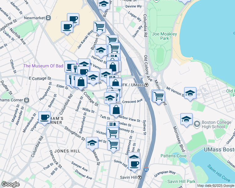map of restaurants, bars, coffee shops, grocery stores, and more near in Boston