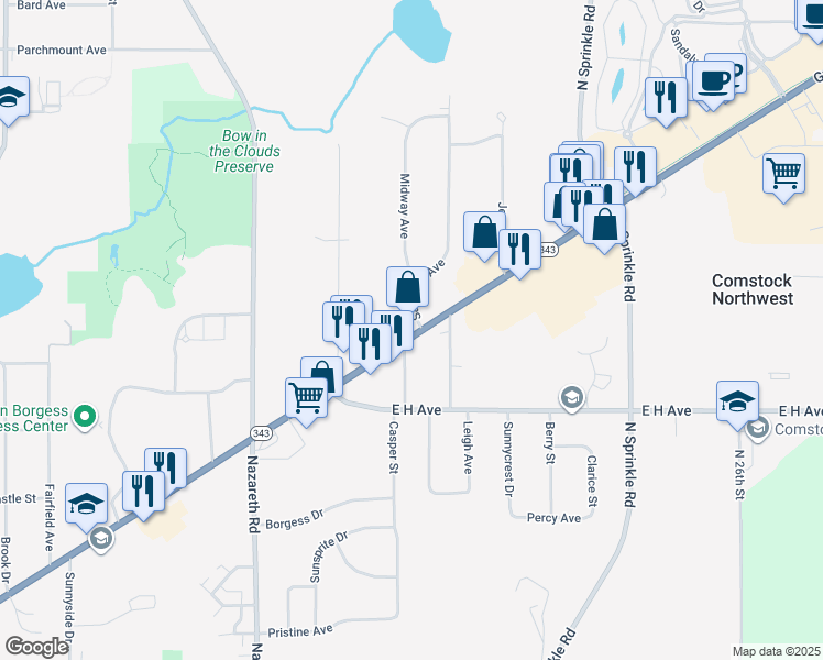 map of restaurants, bars, coffee shops, grocery stores, and more near 3513 Saratoga Avenue in Kalamazoo