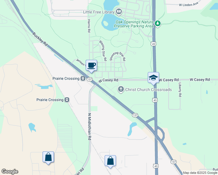 map of restaurants, bars, coffee shops, grocery stores, and more near 19410 Illinois 137 in Grayslake