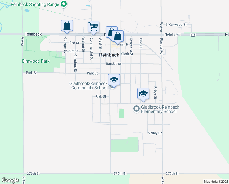 map of restaurants, bars, coffee shops, grocery stores, and more near 600 Blackhawk Street in Reinbeck