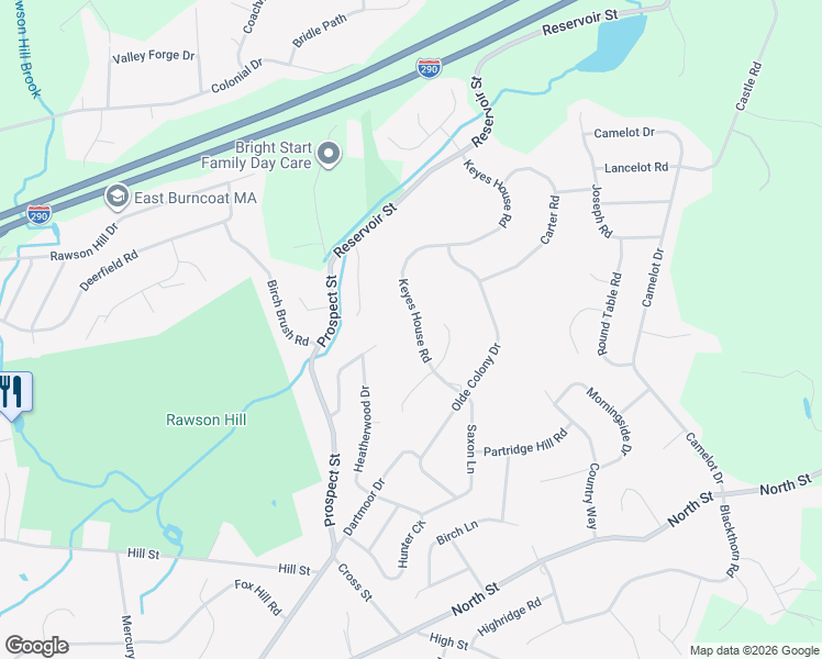 map of restaurants, bars, coffee shops, grocery stores, and more near 24 Cranbrook Road in Shrewsbury